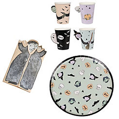 Ginger Ray Halloween Dining Bundle - Vampire & Witch Party Plates, Napkins & Cups