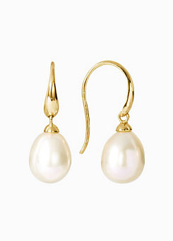 Gorgeous Gold 9ct Solid Gold 10.8mm Freshwater Pearl Hook Drop Earrings