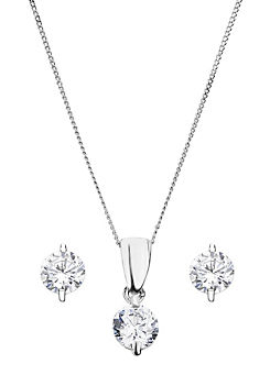 Gorgeous Gold 9ct White Gold White Cubic Zirconia Earrings and Pendant Set