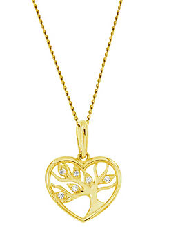 Gorgeous Gold 9ct Yellow Gold Cubic Zirconia Tree of Life Heart Pendant
