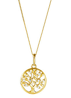 Gorgeous Gold 9ct Yellow Gold Cubic Zirconia Tree of Life Round Pendant