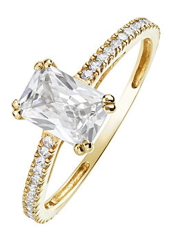 Gorgeous Gold 9ct Yellow Gold Emerald Cut Cubic Zirconia Solitaire Ring