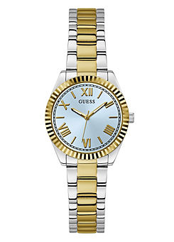 Guess Polished Silver Case - Sunray Light Blue Dial with Polished Silver & Gold Bracelet Watch