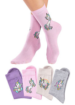 H.I.S 4 Pairs of Unicorn Socks