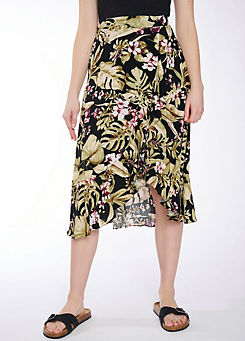 Hailys Floral Print Wrap Midi Skirt