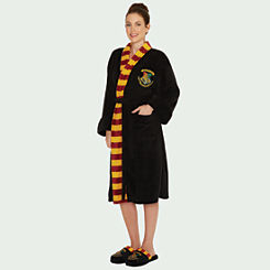 Harry Potter Ladies Hogwarts Fleece Robe with Printed Scarf Lapel
