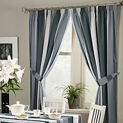 Home Curtains Seville Stripe Pencil Pleat Lined Kitchen Curtains with Tiebacks