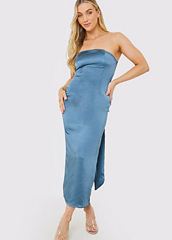 In The Style x Bandeau Satin Bow Detail Midi Dress in Slate Grey