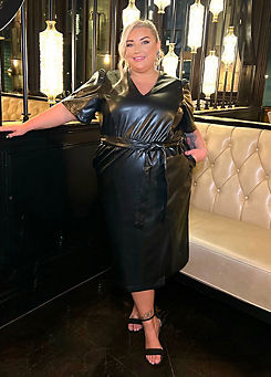 In The Style x Black PU Wrap Midi Dress