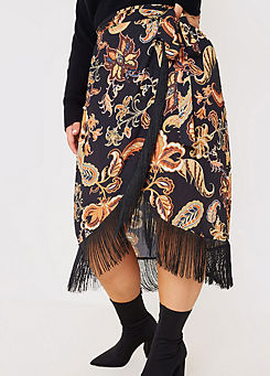 In The Style x Black Paisley Print Wrap Midi Skirt