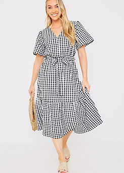 In The Style x Jac Jossa Black Gingham Button Down Tiered Midi Dress
