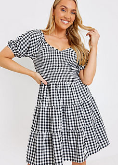 In The Style x Jac Jossa Black Gingham Ruched Waist Skater Dress