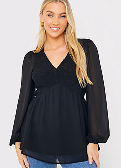 In The Style x Jac Jossa Black Shirred Bust Smock Top