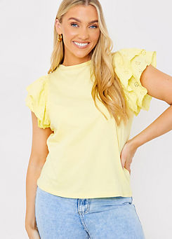 In The Style x Jac Jossa White Broderie Ruffle Sleeve T-Shirt