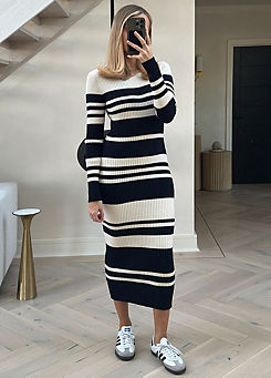 In The Style x Knitted Stripe Long Sleeve Dress
