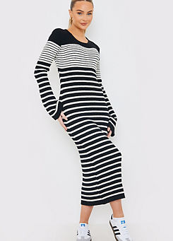 In The Style x Monochrome Stripe Knit Midi Dress