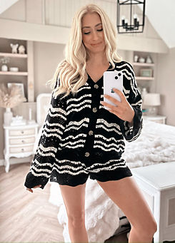 In The Style x Stacey Solomon Black Recycled Knitted Stripe Chevron Co-Ord Shorts