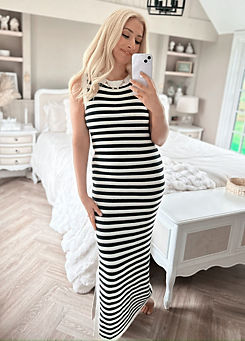 In The Style x Stacey Solomon Black Recycled Knitted Striped Midaxi Dress