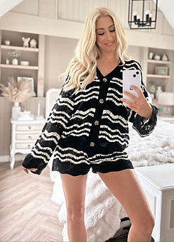 In The Style x Stacey Solomon Black Recycled Knitted Stripped Chevron Co-Ord Cardigan