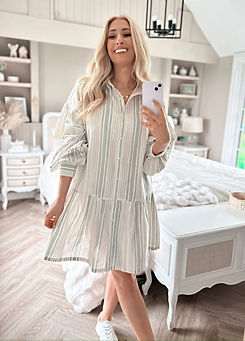In The Style x Stacey Solomon Green Stripe Shirt Dress