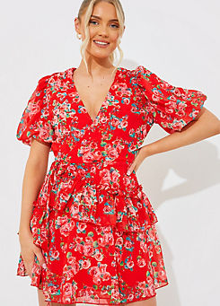 In The Style x Wrap Mini Dress in Rose Floral Print