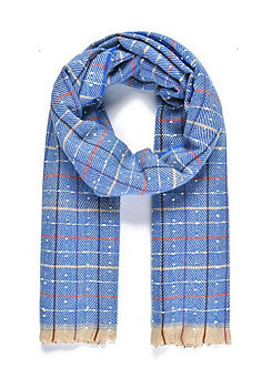 Intrigue Mens Light Blue Check Self Fringing Winter Scarf
