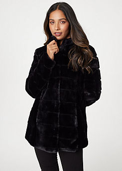 Izabel London Black Faux Fur Long Sleeve Coat