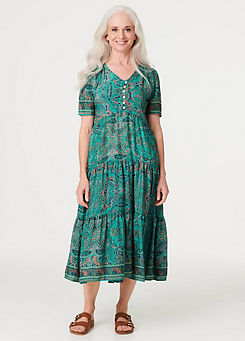 Izabel London Emerald Paisley Short Sleeve Smock Dress