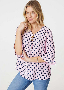 Izabel London Multi Pink Polka Dot Three-Quarter Sleeve Blouse