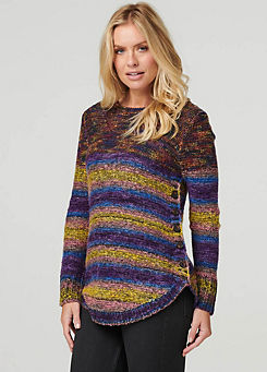 Izabel London Multi Purple Striped Curve Hem Knit Jumper