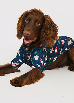 Jac Jossa Navy Jersey Santa/Gingerbread Man Printed Jersey Dog Coat