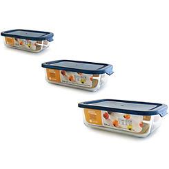 Jomafe Rectangular Glass Food Container Set 640ml, 1050ml, 1520ml