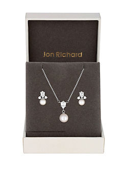 Jon Richard Rhodium Plated & Pearl Set - Gift Boxed