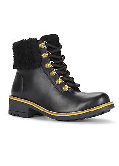 Kaleidoscope Fur-Cuff Hiker Style Leather Ankle Boots