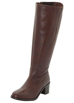 Knee High Wide Leg Stretch Leather Heeled Boots