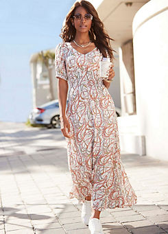 LASCANA Printed Short Sleeve Maxi Dress
