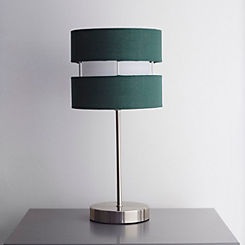 Layered 38cm Satin Nickel Metal Table Lamp With Fabric 2-Tier Shade & White Diffuser