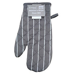 Le Chateau Woven Butchers Stripe Set of 2 Grey Single Oven Mitts