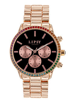 Lipsy Rose Gold Bracelet Ladies Watch With Black Dial