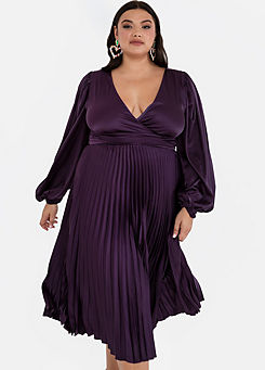 Lovedrobe Luxe Purple Pleated Midi Dress with Twist Detail