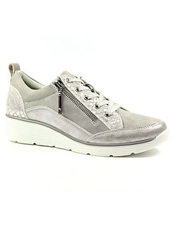 Lunar Kiley Silver Lace-Up Wedge Trainers