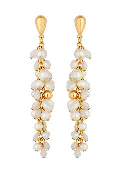 MOOD By Jon Richard Gold Cream Pearl and Polished Cluster Long Drop Earrings