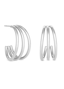 MOOD By Jon Richard Silver Plated Stainless Steel Polished Medium Hoop Earrings