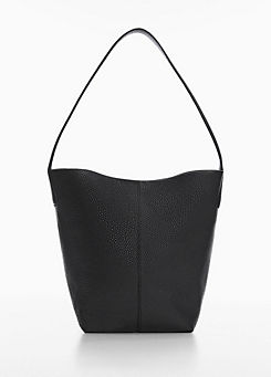Mango Carola Black Leather Bucket Bag