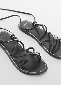 Mango Gina Black Leather Strappy Sandals