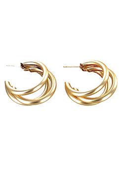Matte Gold Tone Triplet Hoop Earrings
