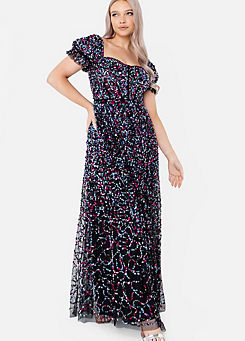 Maya Deluxe All Over Embellished Maxi Dress with Sweetheart Neckline