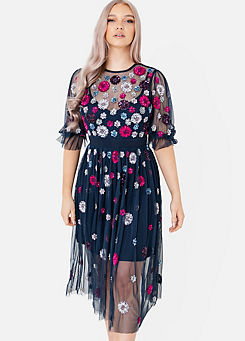 Maya Deluxe Cluster Floral Midi Dress
