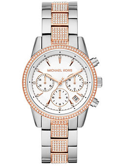 Michael Kors Ladies Ritz Watch with White Dial & Two Tone Bracelet