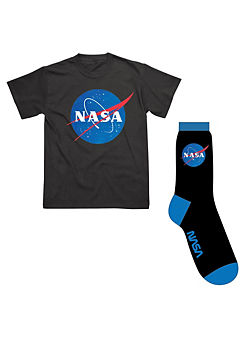 NASA Officially Licensed Black T-Shirt with Matching Socks Set